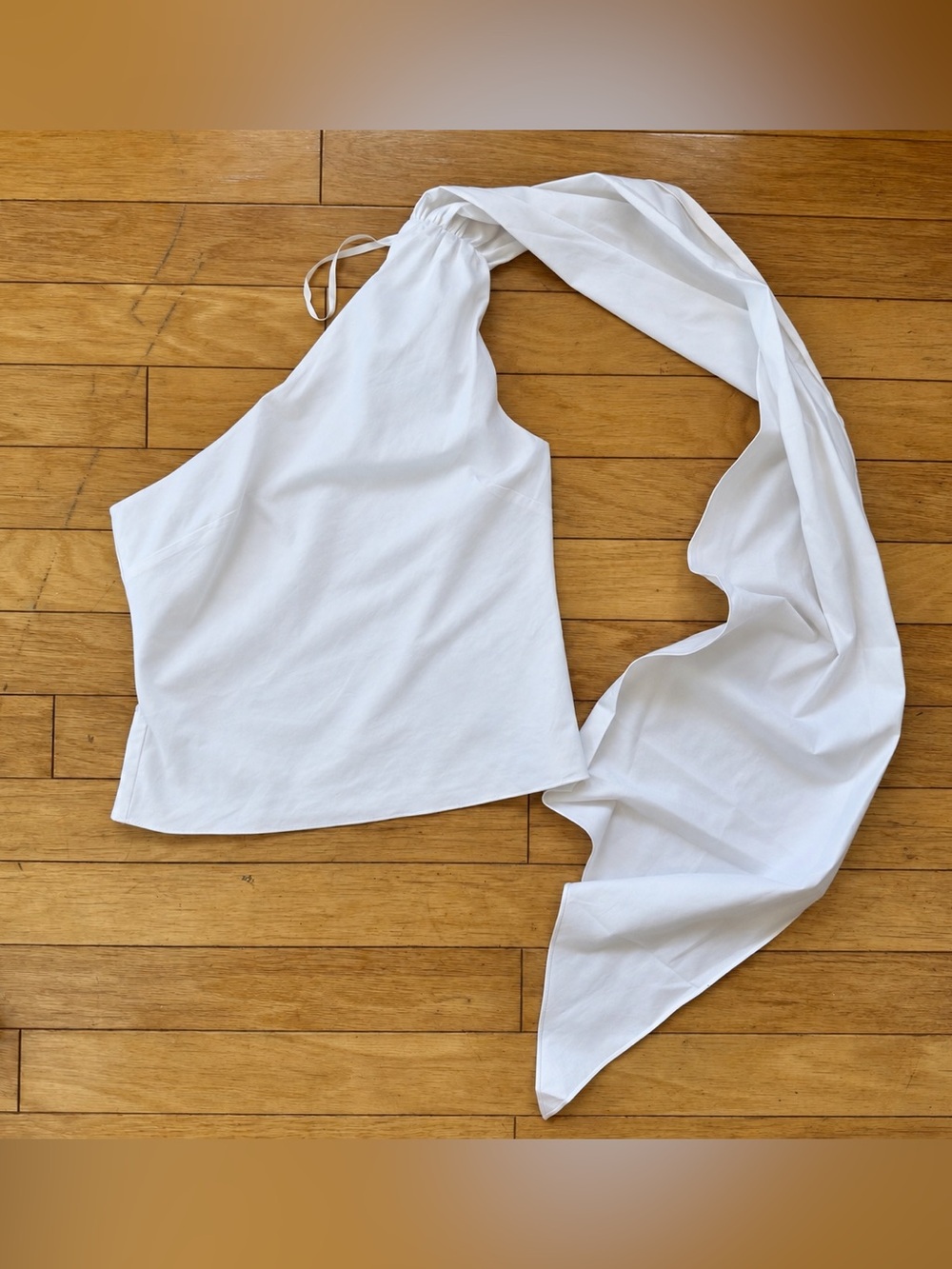 Toccin White One Shoulder Scarf Top NWT Designer Draped Blouse Size 6